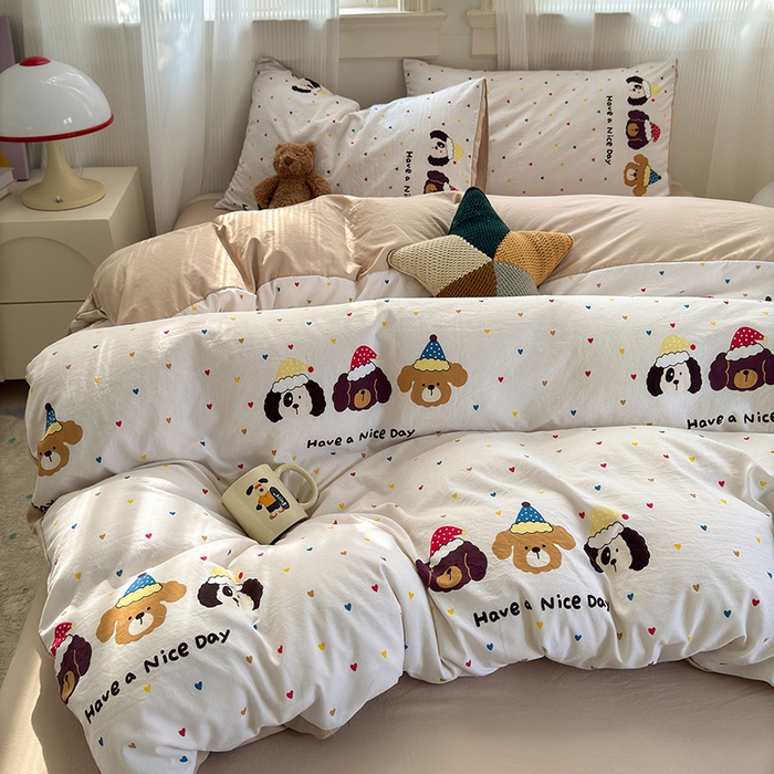 91家纺网 家纺一手货源 找家纺 沐芷 2025 A类软萌水洗棉卡通印花四件套床上用品三件套被套床单 晚安宝贝