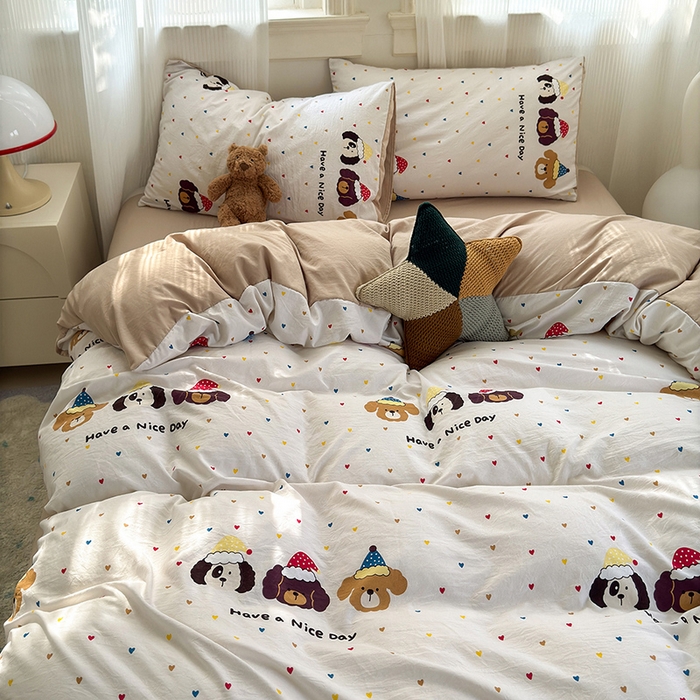 91家纺网 家纺一手货源 找家纺 沐芷 2025 A类软萌水洗棉卡通印花四件套床上用品三件套被套床单 晚安宝贝