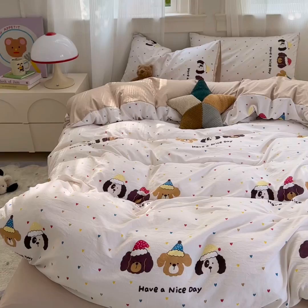 91家纺网 家纺一手货源 找家纺 沐芷 2025 软萌卡通超柔水洗棉单被套A类 被套单件被罩 晚安宝贝