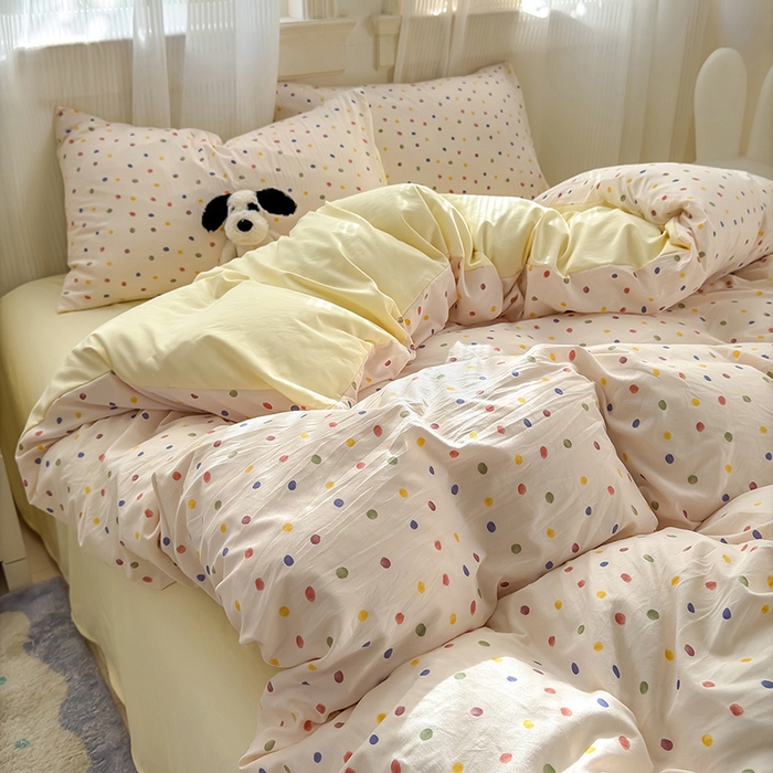 沐芷 2025 软萌卡通超柔水洗棉单被套A类 被套单件被罩 圆波点