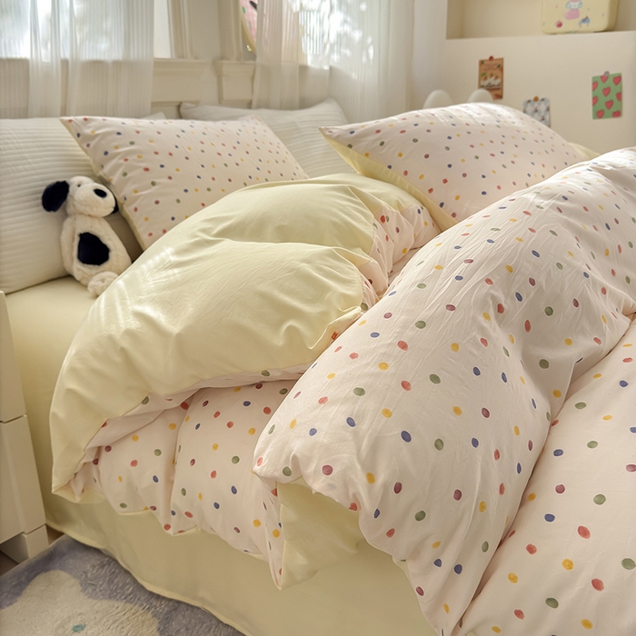 91家纺网 家纺一手货源 找家纺 沐芷 2025 软萌卡通超柔水洗棉单被套A类 被套单件被罩 圆波点