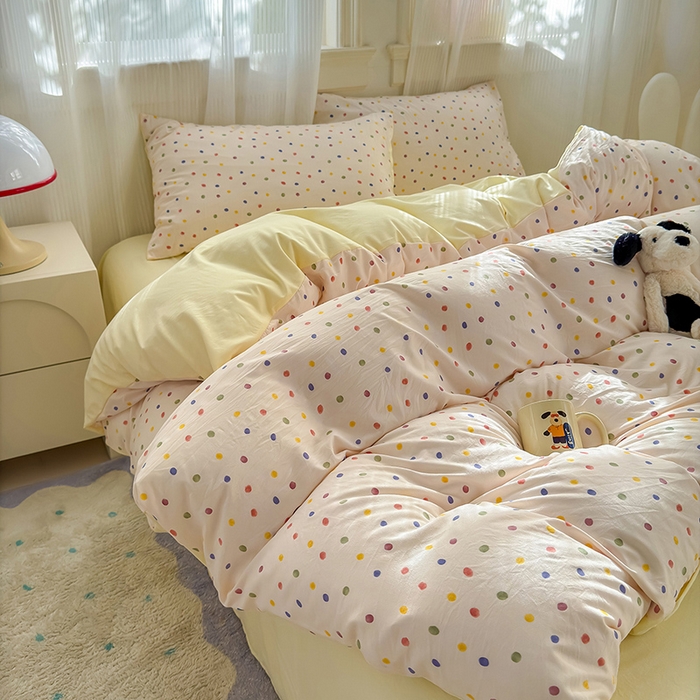 91家纺网 家纺一手货源 找家纺 沐芷 2025 软萌卡通超柔水洗棉单被套A类 被套单件被罩 圆波点