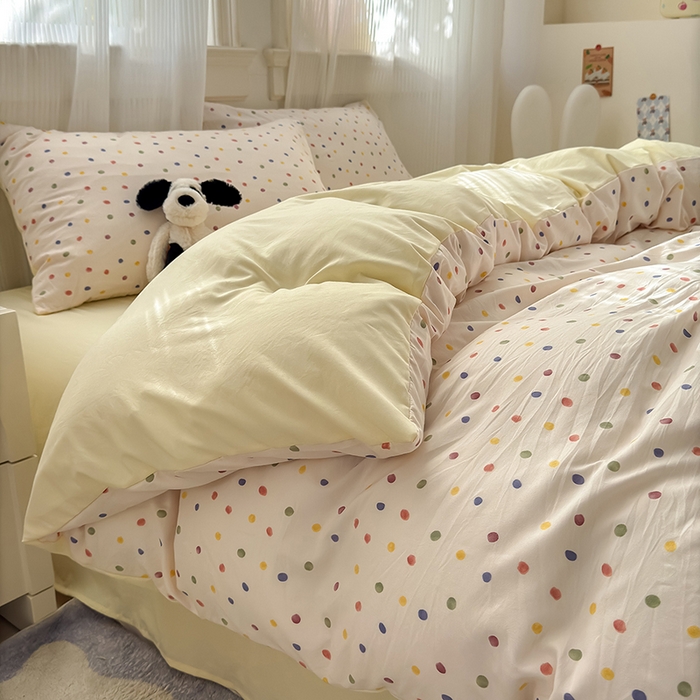 91家纺网 家纺一手货源 找家纺 沐芷 2025 软萌卡通超柔水洗棉单被套A类 被套单件被罩 圆波点