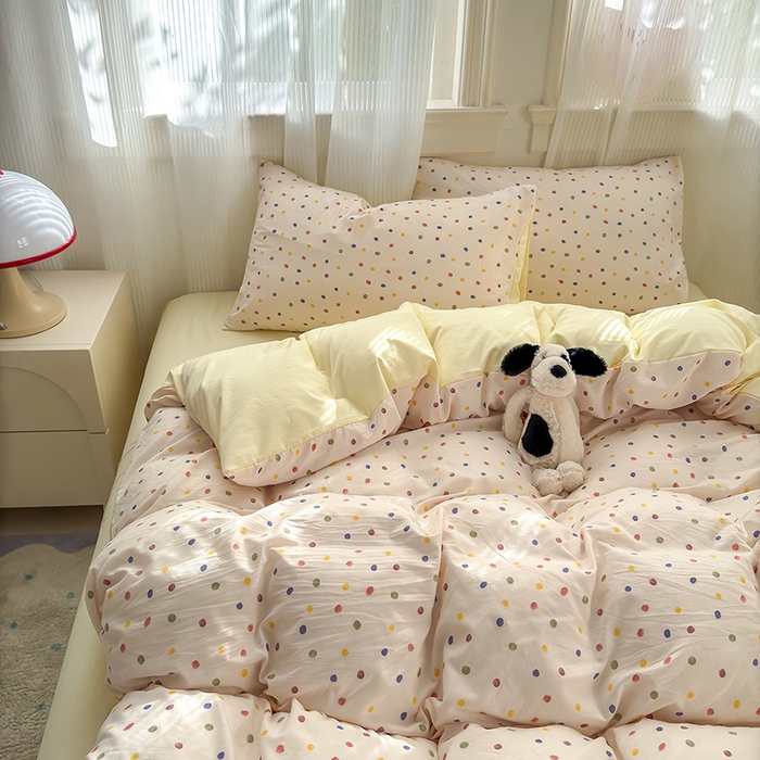 91家纺网 家纺一手货源 找家纺 沐芷 2025 软萌卡通超柔水洗棉单被套A类 被套单件被罩 圆波点