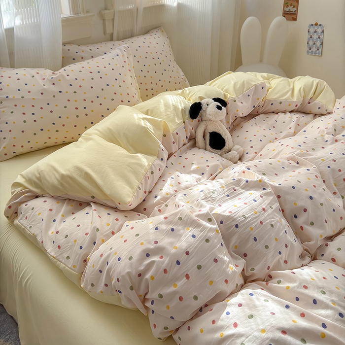 91家纺网 家纺一手货源 找家纺 沐芷 2025 软萌卡通超柔水洗棉单被套A类 被套单件被罩 圆波点