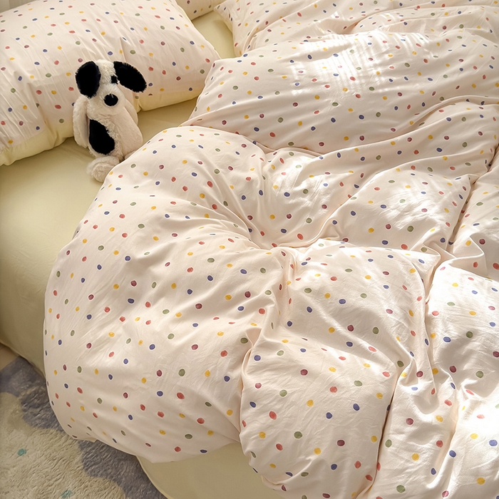 91家纺网 家纺一手货源 找家纺 沐芷 2025 软萌卡通超柔水洗棉单被套A类 被套单件被罩 圆波点