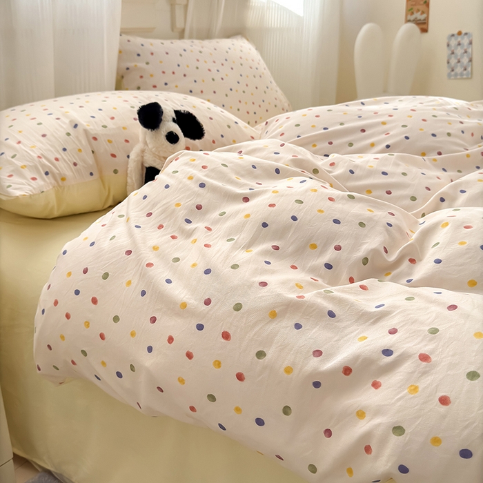 91家纺网 家纺一手货源 找家纺 沐芷 2025 软萌卡通超柔水洗棉单被套A类 被套单件被罩 圆波点