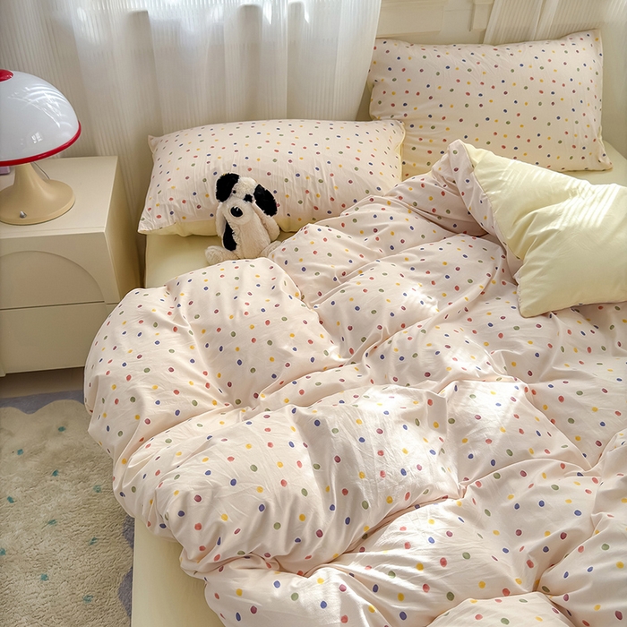 91家纺网 家纺一手货源 找家纺 沐芷 2025 软萌卡通超柔水洗棉单被套A类 被套单件被罩 圆波点