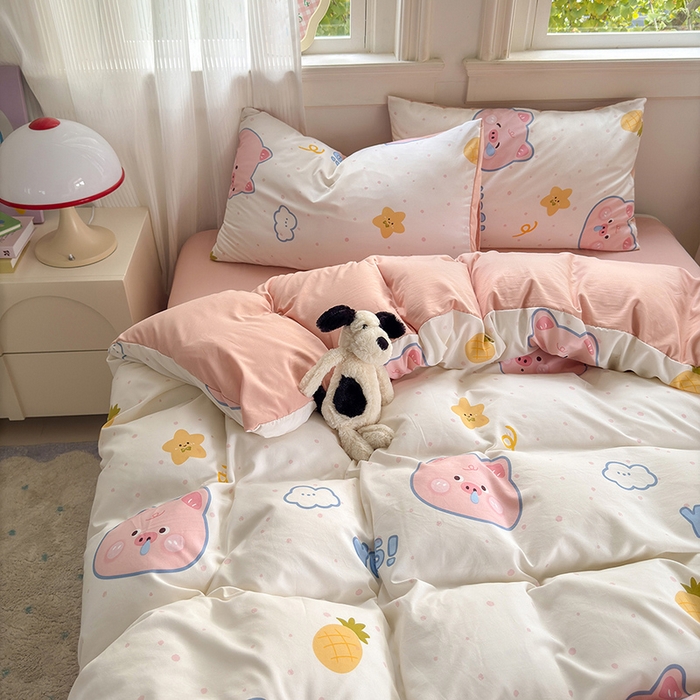 91家纺网 家纺一手货源 找家纺 沐芷 2025 软萌卡通超柔水洗棉单被套A类 被套单件被罩 困困小猪