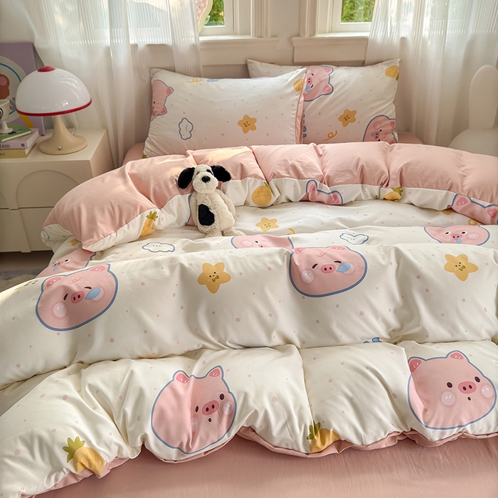 91家纺网 家纺一手货源 找家纺 沐芷 2025 软萌卡通超柔水洗棉单被套A类 被套单件被罩 困困小猪