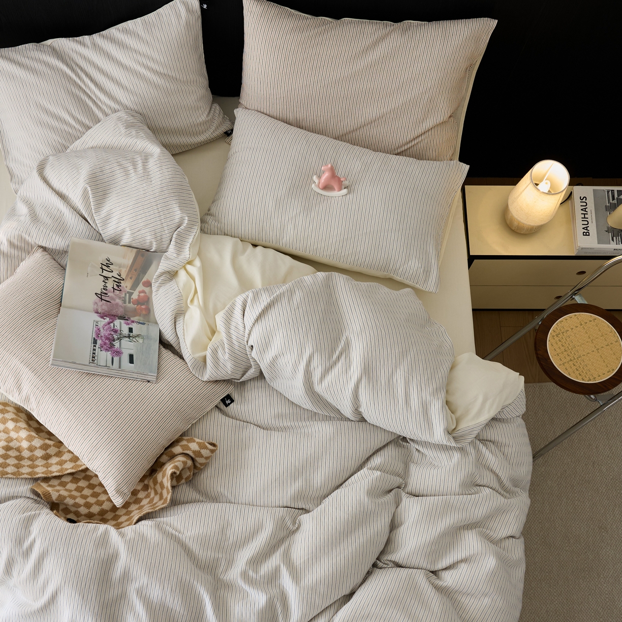 91家纺网 家纺一手货源 找家纺 （总）安莱生活 2025新款精梳纱色织提花四件套-森韵