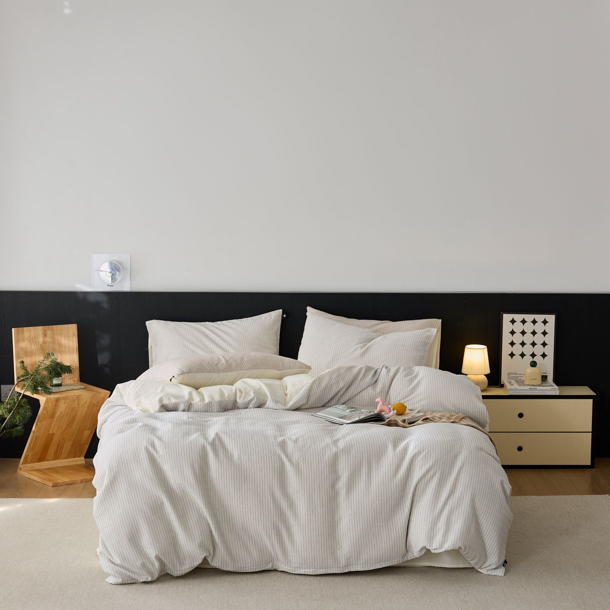 91家纺网 家纺一手货源 找家纺 安莱生活 2025新款精梳纱色织提花四件套-森韵 森韵-白蓝彩条