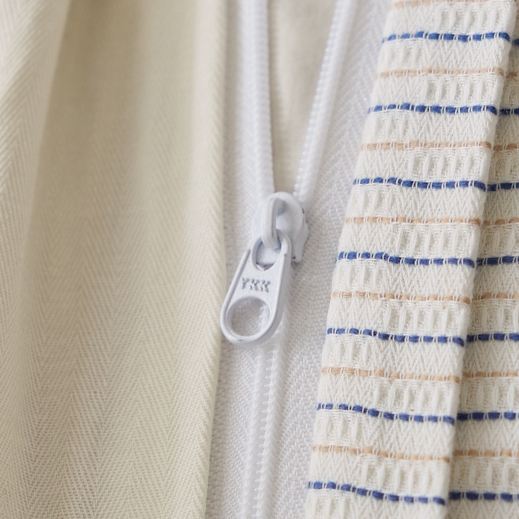 91家纺网 家纺一手货源 找家纺 安莱生活 2025新款精梳纱色织提花四件套-森韵 森韵-白蓝彩条