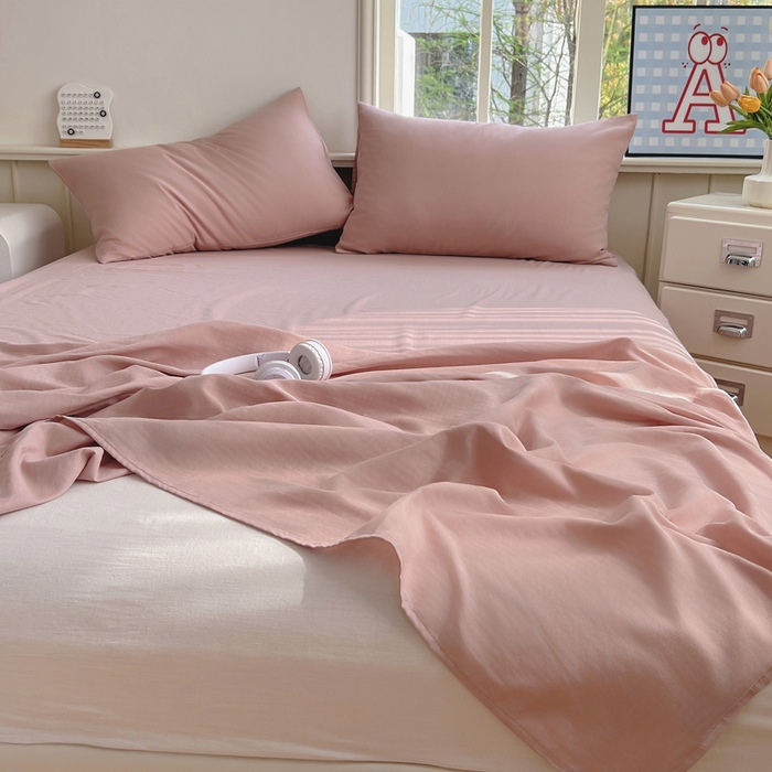 91家纺网 家纺一手货源 找家纺 柠萌家居 2025年新款A类母婴级纯棉双层纱床单全棉床单 双层纱豆沙