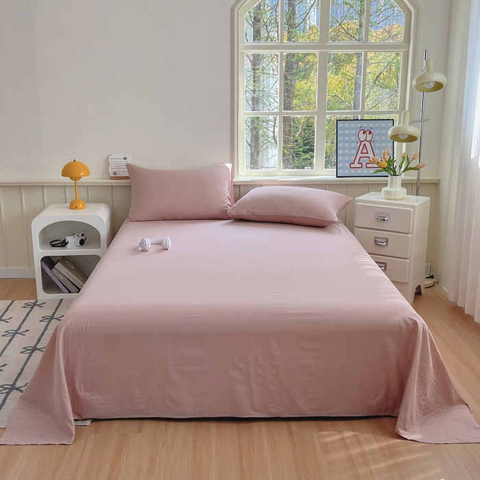 91家纺网 家纺一手货源 找家纺 柠萌家居 2025年新款A类母婴级纯棉双层纱床单全棉床单 双层纱豆沙