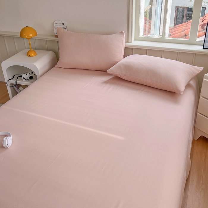 91家纺网 家纺一手货源 找家纺 柠萌家居 2025年新款A类母婴级纯棉双层纱床单全棉床单 双层纱蜜桃粉