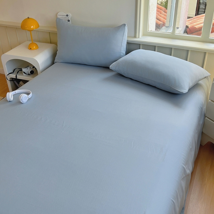 91家纺网 家纺一手货源 找家纺 柠萌家居 2025年新款A类母婴级纯棉双层纱床单全棉床单 双层纱天空蓝