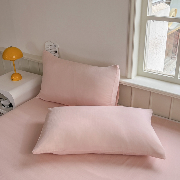 91家纺网 家纺一手货源 找家纺 柠萌家居 2025年新款A类母婴级纯棉双层纱床单全棉床单 双层纱蜜桃粉