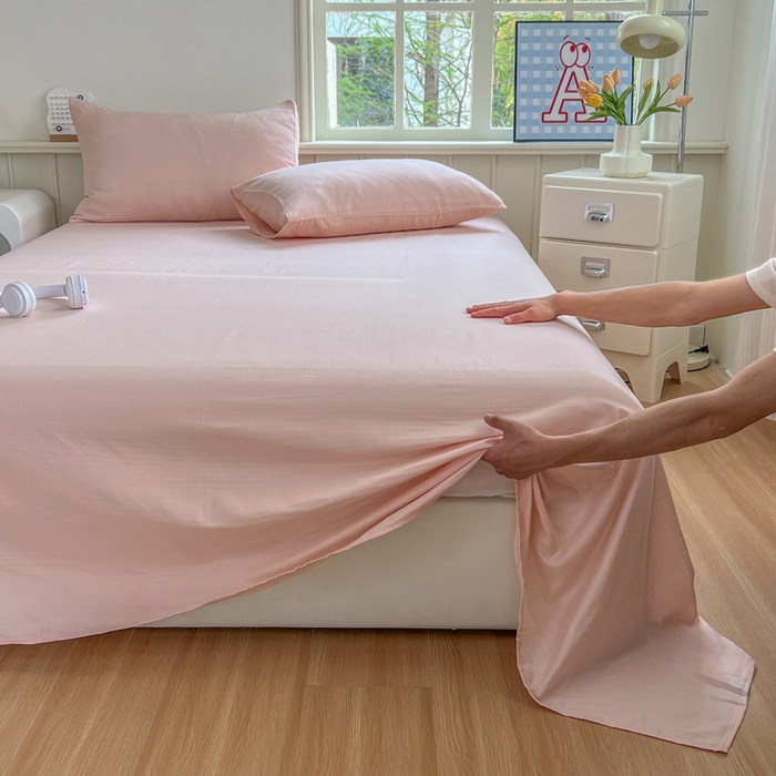 91家纺网 家纺一手货源 找家纺 柠萌家居 2025年新款A类母婴级纯棉双层纱床单全棉床单 双层纱蜜桃粉