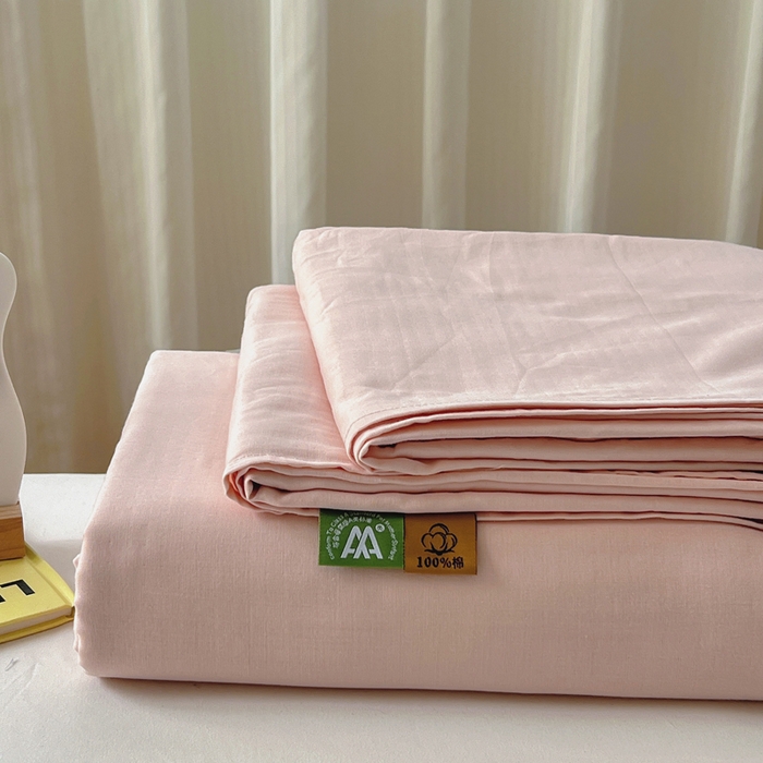 91家纺网 家纺一手货源 找家纺 柠萌家居 2025年新款A类母婴级纯棉双层纱床单全棉床单 双层纱蜜桃粉