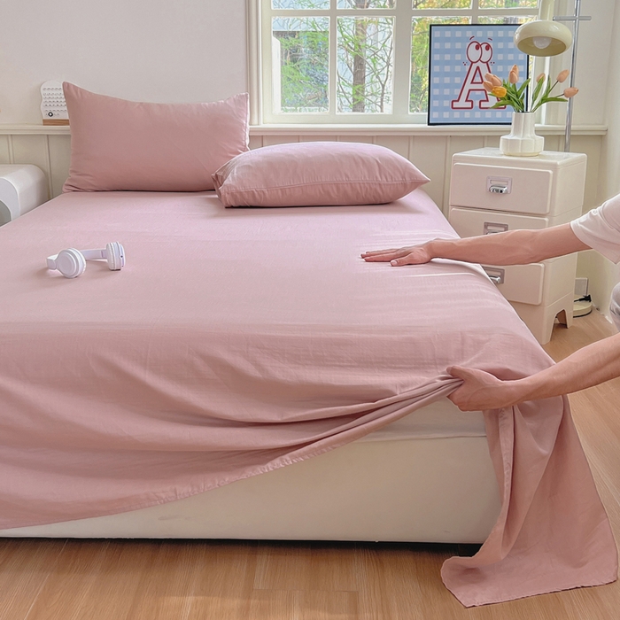 91家纺网 家纺一手货源 找家纺 柠萌家居 2025年新款A类母婴级纯棉双层纱床单全棉床单 双层纱豆沙