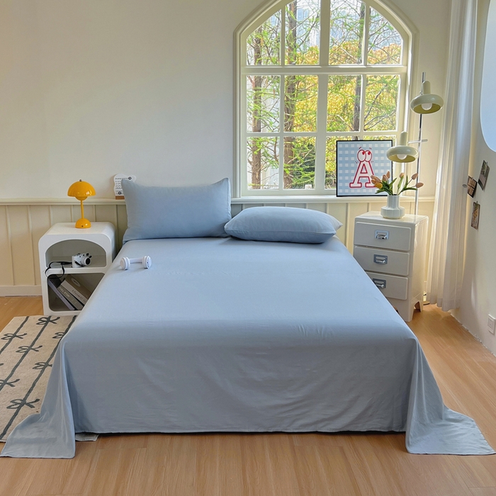 91家纺网 家纺一手货源 找家纺 柠萌家居 2025年新款A类母婴级纯棉双层纱床单全棉床单 双层纱天空蓝