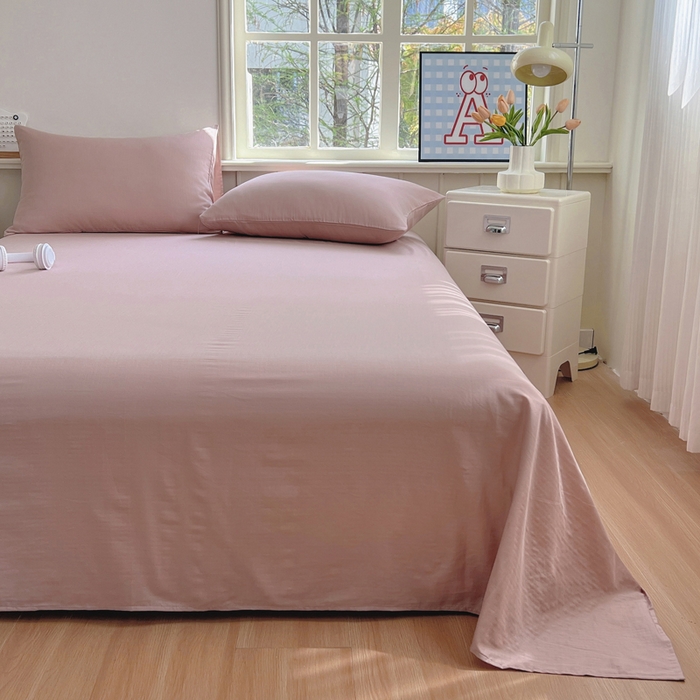 91家纺网 家纺一手货源 找家纺 柠萌家居 2025年新款A类母婴级纯棉双层纱床单全棉床单 双层纱豆沙