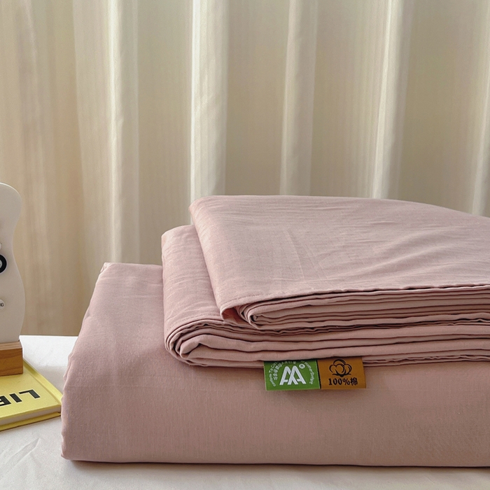 91家纺网 家纺一手货源 找家纺 柠萌家居 2025年新款A类母婴级纯棉双层纱床单全棉床单 双层纱豆沙