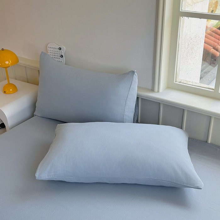 91家纺网 家纺一手货源 找家纺 柠萌家居 2025年新款A类母婴级纯棉双层纱床单全棉床单 双层纱天空蓝