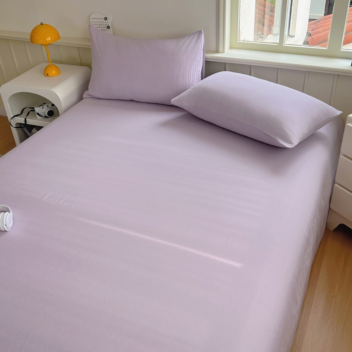 91家纺网 家纺一手货源 找家纺 柠萌家居 2025年新款A类母婴级纯棉双层纱床单全棉床单 双层纱丁香紫