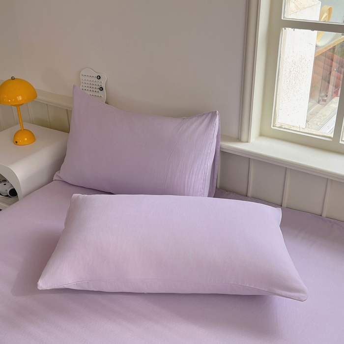 91家纺网 家纺一手货源 找家纺 柠萌家居 2025年新款A类母婴级纯棉双层纱床单全棉床单 双层纱丁香紫