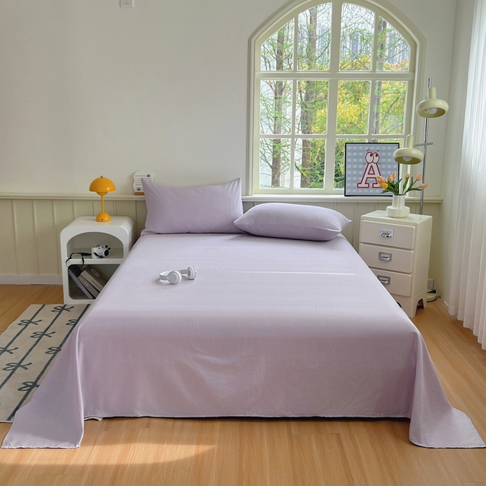 91家纺网 家纺一手货源 找家纺 柠萌家居 2025年新款A类母婴级纯棉双层纱床单全棉床单 双层纱丁香紫