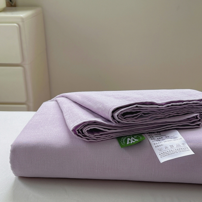 91家纺网 家纺一手货源 找家纺 柠萌家居 2025年新款A类母婴级纯棉双层纱床单全棉床单 双层纱丁香紫