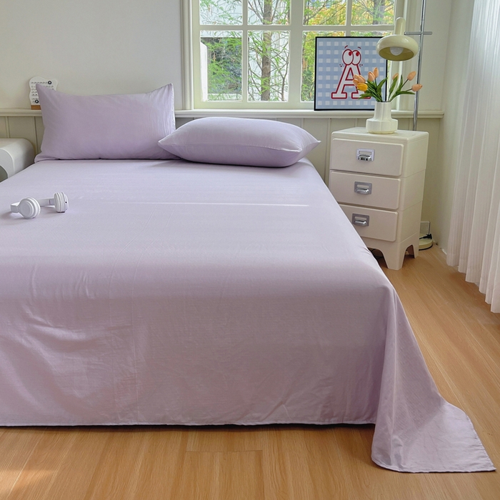 91家纺网 家纺一手货源 找家纺 柠萌家居 2025年新款A类母婴级纯棉双层纱床单全棉床单 双层纱丁香紫