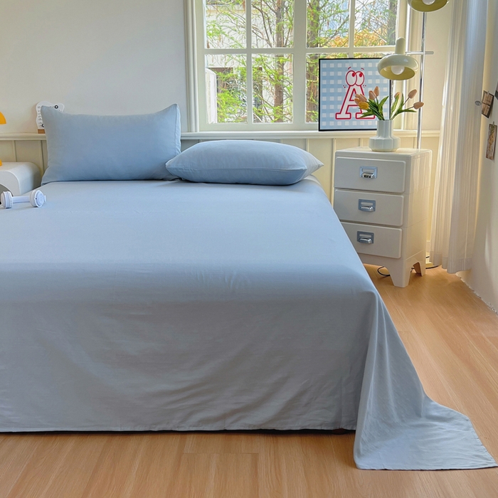 91家纺网 家纺一手货源 找家纺 柠萌家居 2025年新款A类母婴级纯棉双层纱床单全棉床单 双层纱天空蓝