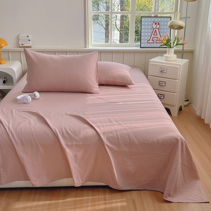 91家纺网 家纺一手货源 找家纺 柠萌家居 2025年新款A类母婴级纯棉双层纱床单全棉床单 双层纱豆沙