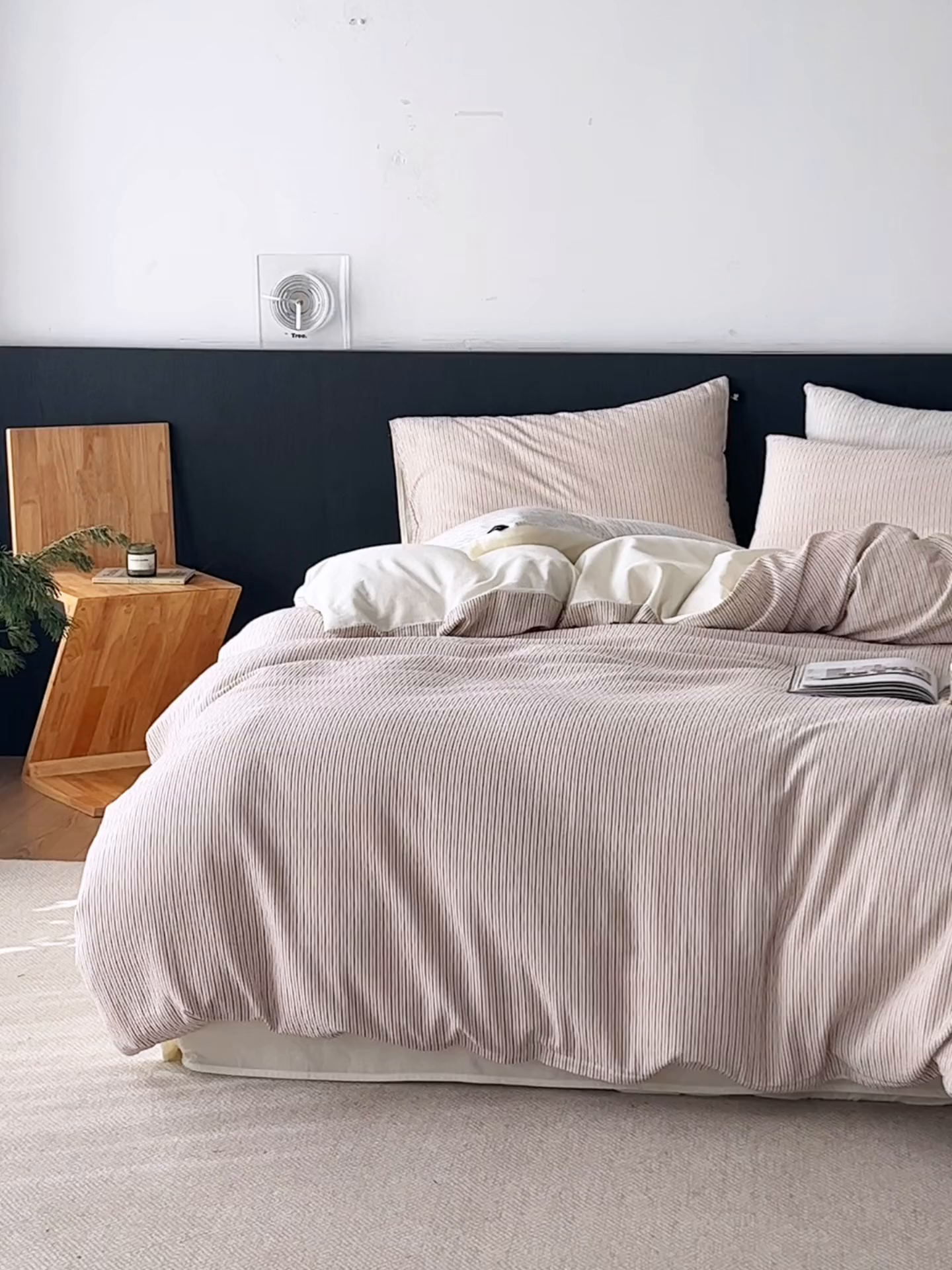 91家纺网 家纺一手货源 找家纺 安莱生活 2025新款精梳纱色织提花四件套-森韵 森韵-红蓝彩条