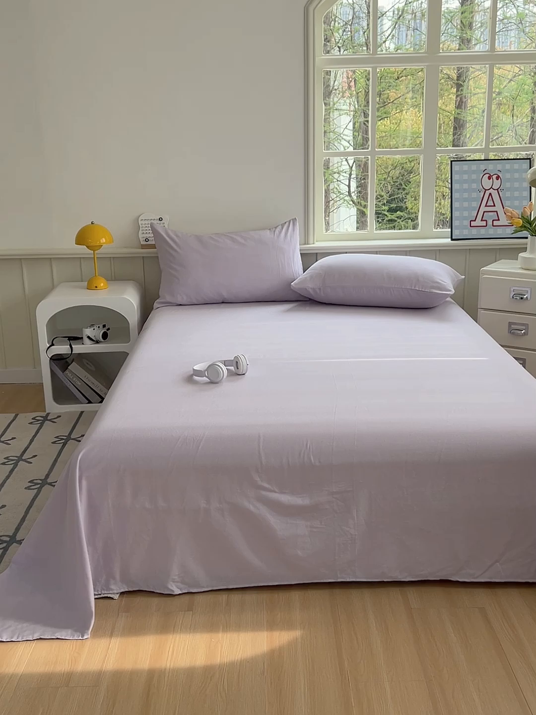 91家纺网 家纺一手货源 找家纺 柠萌家居 2025年新款A类母婴级纯棉双层纱床单全棉床单 双层纱丁香紫