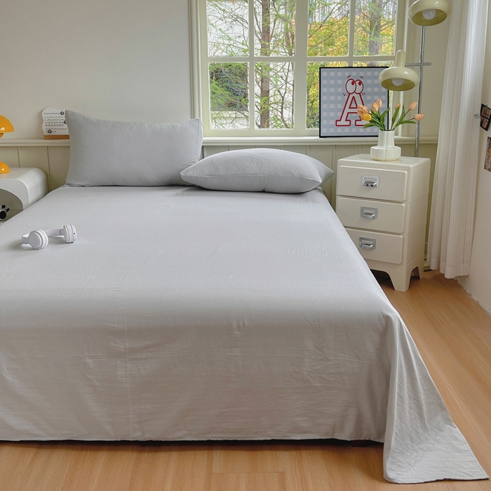 91家纺网 家纺一手货源 找家纺 柠萌家居 2025年新款A类母婴级纯棉双层纱床单全棉床单 双层纱橄榄灰