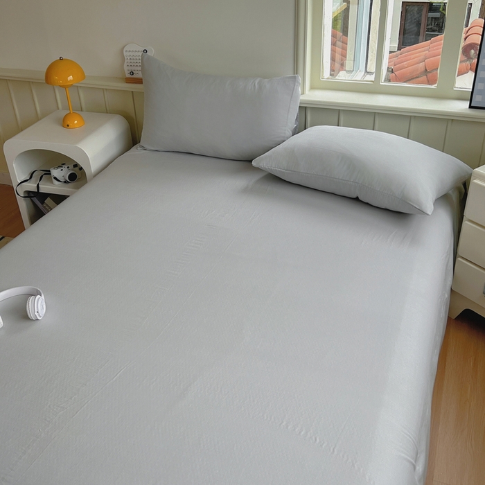 91家纺网 家纺一手货源 找家纺 柠萌家居 2025年新款A类母婴级纯棉双层纱床单全棉床单 双层纱橄榄灰