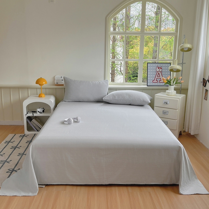 91家纺网 家纺一手货源 找家纺 柠萌家居 2025年新款A类母婴级纯棉双层纱床单全棉床单 双层纱橄榄灰