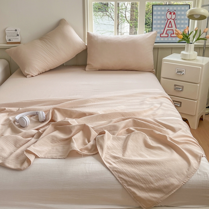 91家纺网 家纺一手货源 找家纺 柠萌家居 2025年新款A类母婴级纯棉双层纱床单全棉床单 双层纱浅香槟