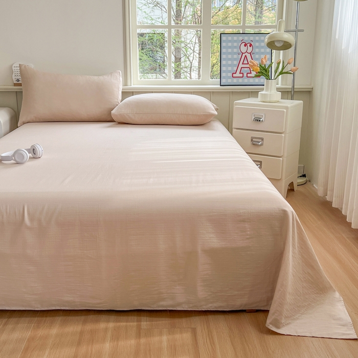 91家纺网 家纺一手货源 找家纺 柠萌家居 2025年新款A类母婴级纯棉双层纱床单全棉床单 双层纱浅香槟