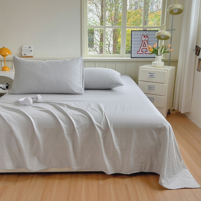 91家纺网 家纺一手货源 找家纺 柠萌家居 2025年新款A类母婴级纯棉双层纱床单全棉床单 双层纱橄榄灰