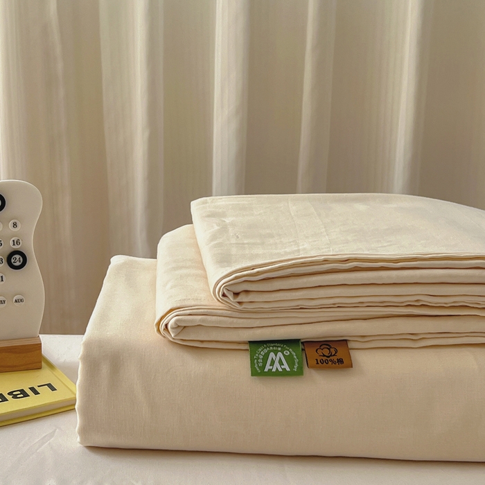 91家纺网 家纺一手货源 找家纺 柠萌家居 2025年新款A类母婴级纯棉双层纱床单全棉床单 双层纱米黄