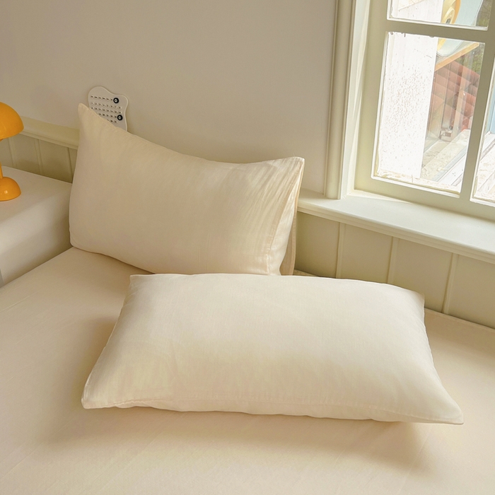 91家纺网 家纺一手货源 找家纺 柠萌家居 2025年新款A类母婴级纯棉双层纱床单全棉床单 双层纱米黄