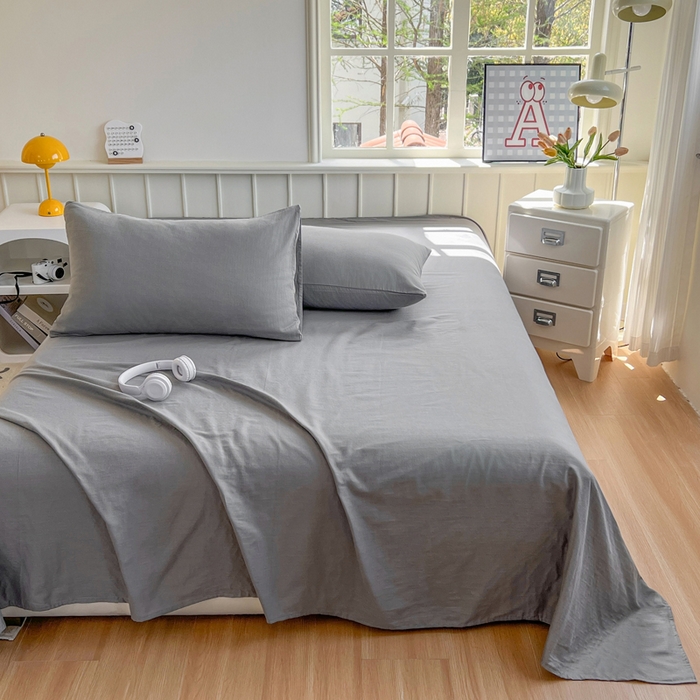 91家纺网 家纺一手货源 找家纺 柠萌家居 2025年新款A类母婴级纯棉双层纱床单全棉床单 双层纱高级灰