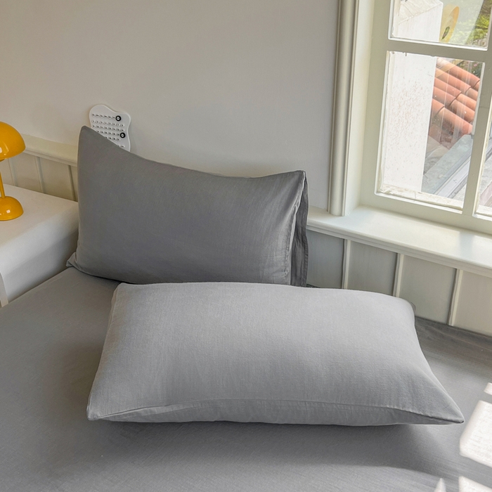 91家纺网 家纺一手货源 找家纺 柠萌家居 2025年新款A类母婴级纯棉双层纱床单全棉床单 双层纱高级灰