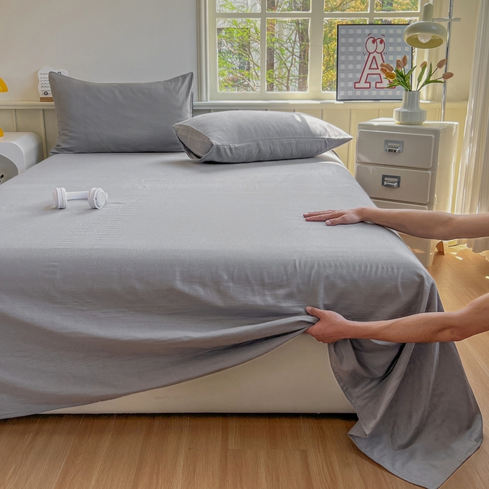 91家纺网 家纺一手货源 找家纺 柠萌家居 2025年新款A类母婴级纯棉双层纱床单全棉床单 双层纱高级灰