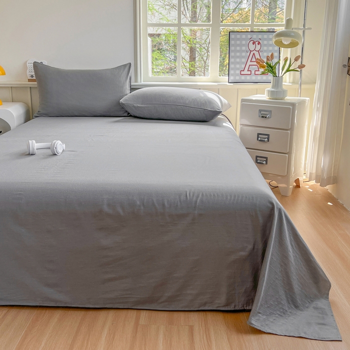 91家纺网 家纺一手货源 找家纺 柠萌家居 2025年新款A类母婴级纯棉双层纱床单全棉床单 双层纱高级灰